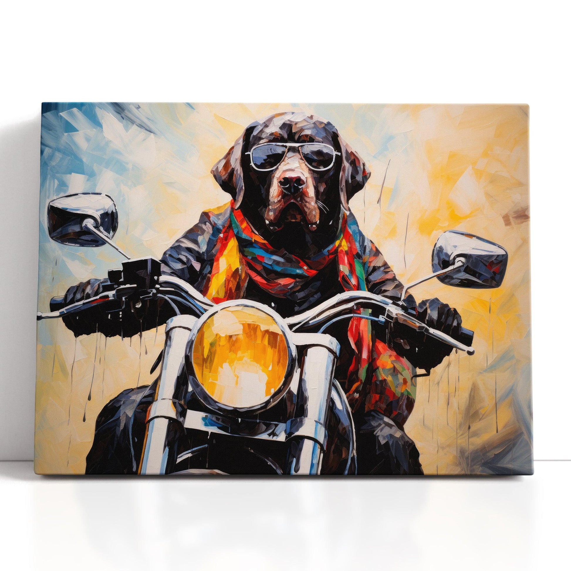 Cool Dog in Leather Jacket on Motorcycle - Canvas Print - Artoholica Ready to Hang Canvas Print