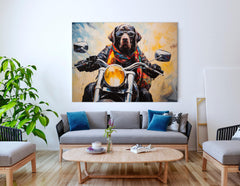 Cool Dog in Leather Jacket on Motorcycle - Canvas Print - Artoholica Ready to Hang Canvas Print