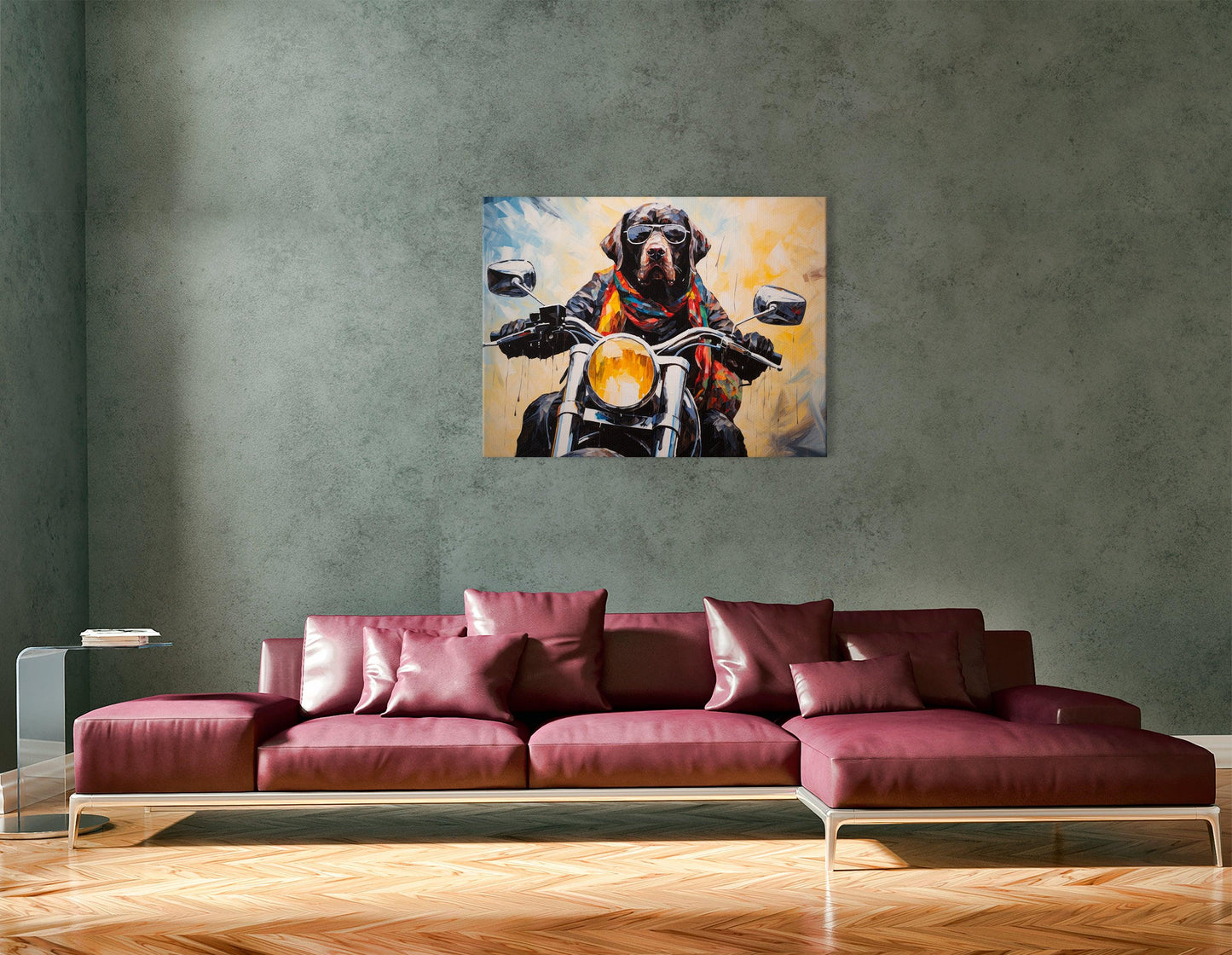 Cool Dog in Leather Jacket on Motorcycle - Canvas Print - Artoholica Ready to Hang Canvas Print