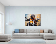Cool Dog in Leather Jacket on Motorcycle - Canvas Print - Artoholica Ready to Hang Canvas Print