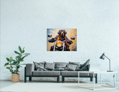 Cool Dog in Leather Jacket on Motorcycle - Canvas Print - Artoholica Ready to Hang Canvas Print