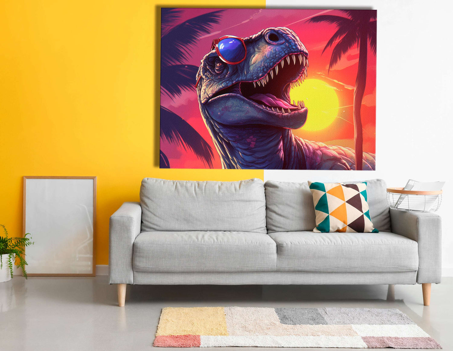 Cool T-Rex at Sunset - Canvas Print - Artoholica Ready to Hang Canvas Print