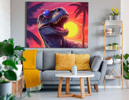 Cool T-Rex at Sunset - Canvas Print - Artoholica Ready to Hang Canvas Print