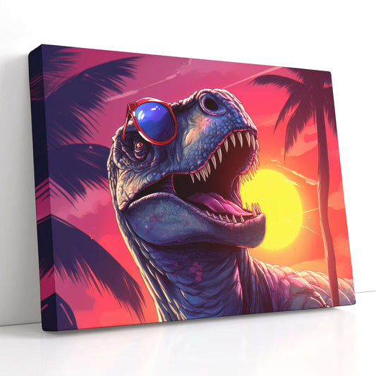 Cool T-Rex at Sunset - Canvas Print - Artoholica Ready to Hang Canvas Print