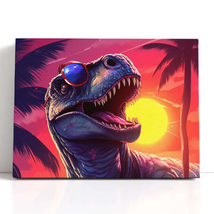 Cool T-Rex at Sunset - Canvas Print - Artoholica Ready to Hang Canvas Print