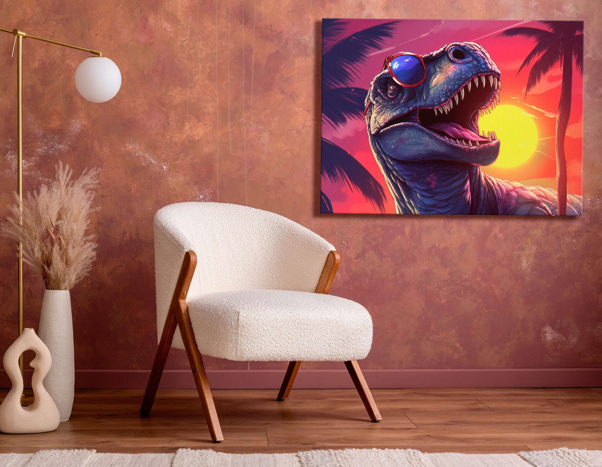 Cool T-Rex at Sunset - Canvas Print - Artoholica Ready to Hang Canvas Print