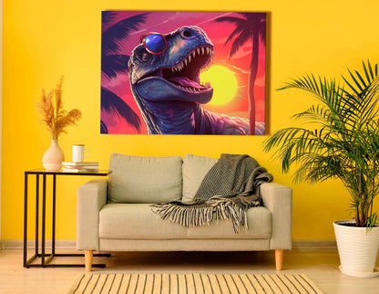 Cool T-Rex at Sunset - Canvas Print - Artoholica Ready to Hang Canvas Print