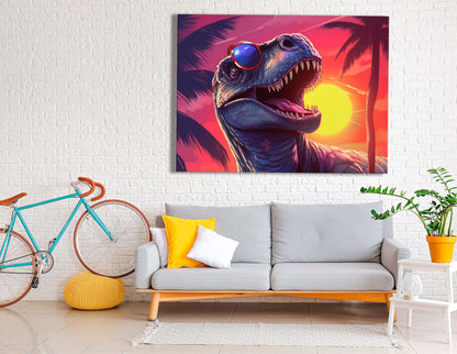 Cool T-Rex at Sunset - Canvas Print - Artoholica Ready to Hang Canvas Print