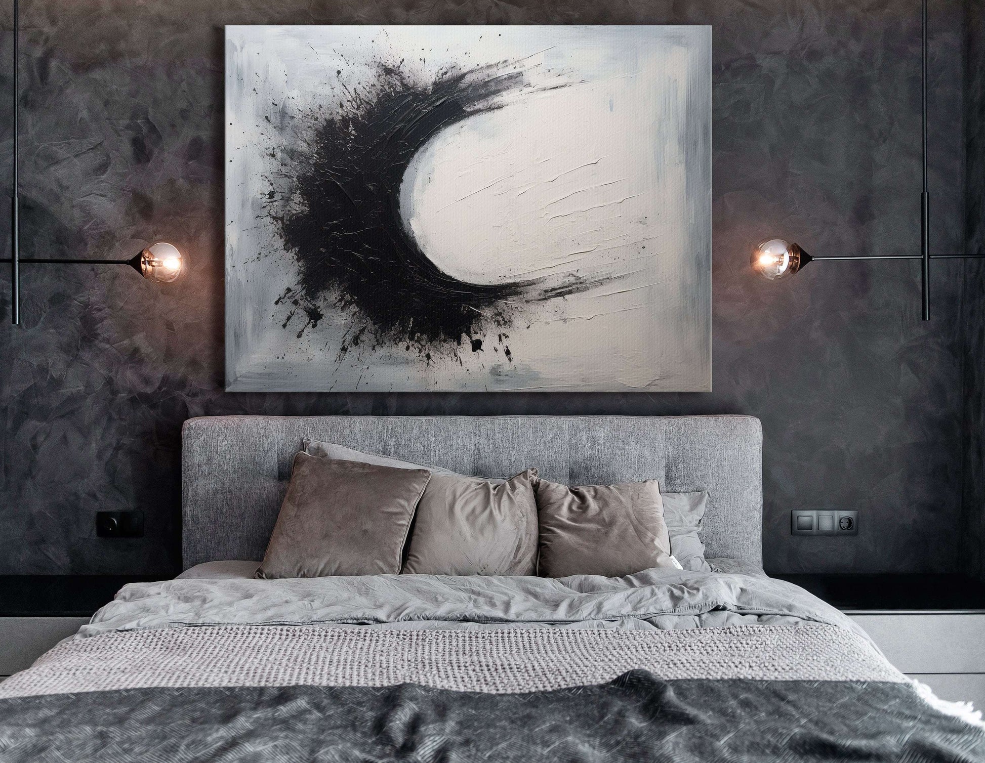 Cosmic Eclipse in Black and White - Canvas Print - Artoholica Ready to Hang Canvas Print