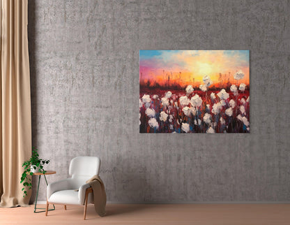 Cotton Field at Sunset - Canvas Print - Artoholica Ready to Hang Canvas Print