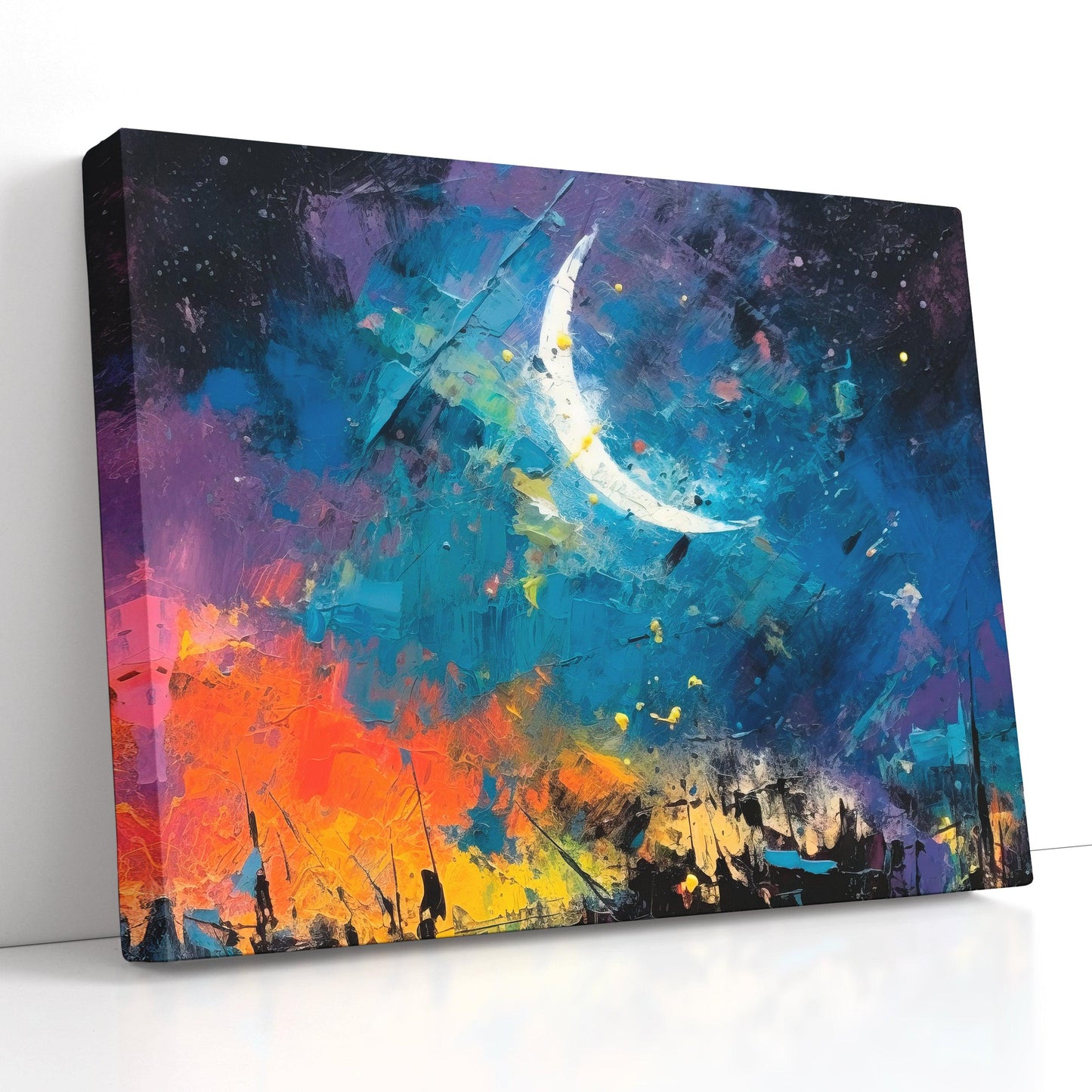 Crescent Moon over the City - Canvas Print - Artoholica Ready to Hang Canvas Print