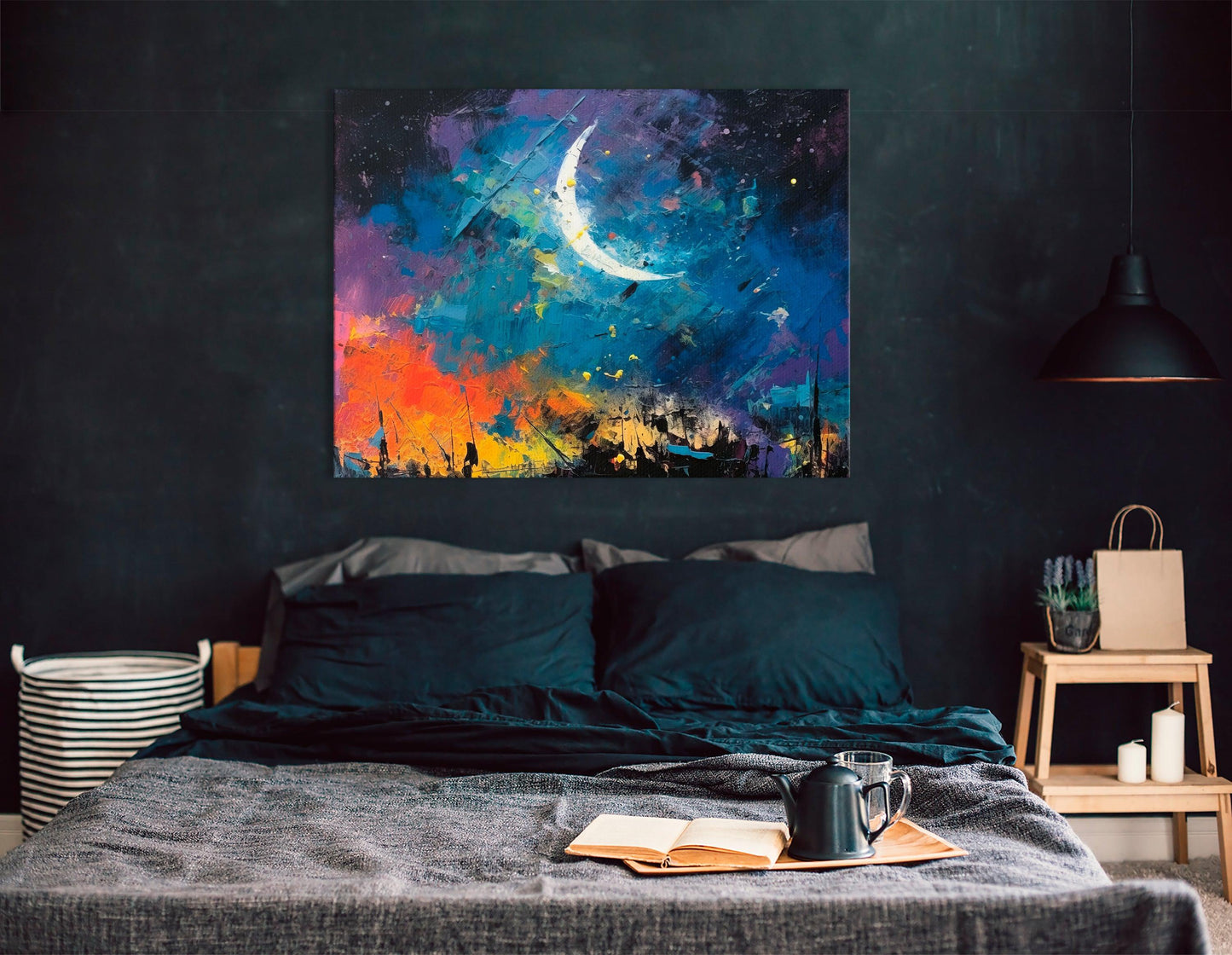 Crescent Moon over the City - Canvas Print - Artoholica Ready to Hang Canvas Print