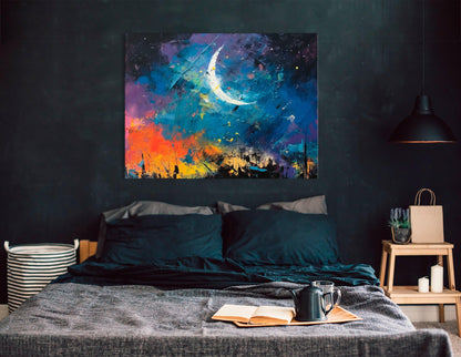 Crescent Moon over the City - Canvas Print - Artoholica Ready to Hang Canvas Print