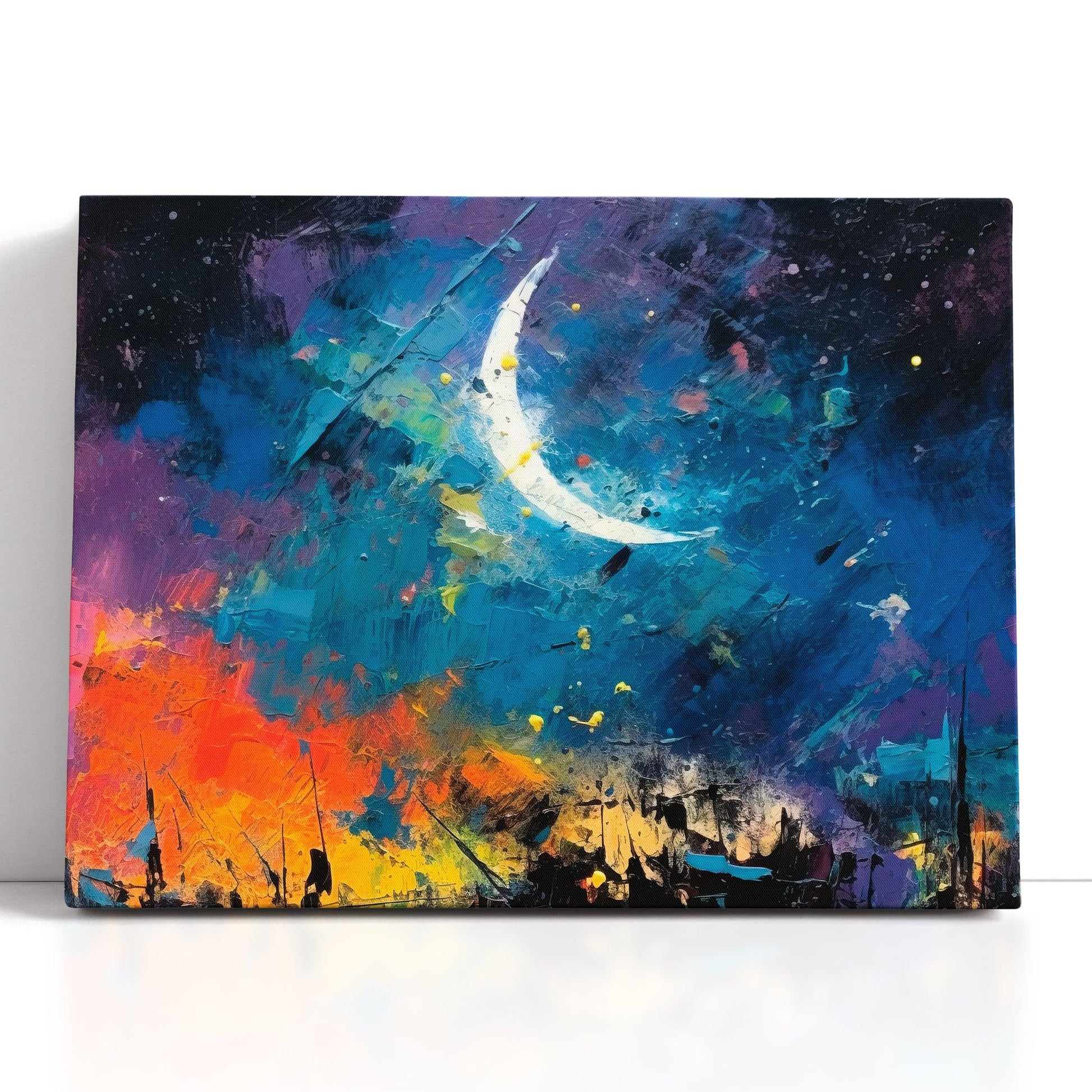 Crescent Moon over the City - Canvas Print - Artoholica Ready to Hang Canvas Print