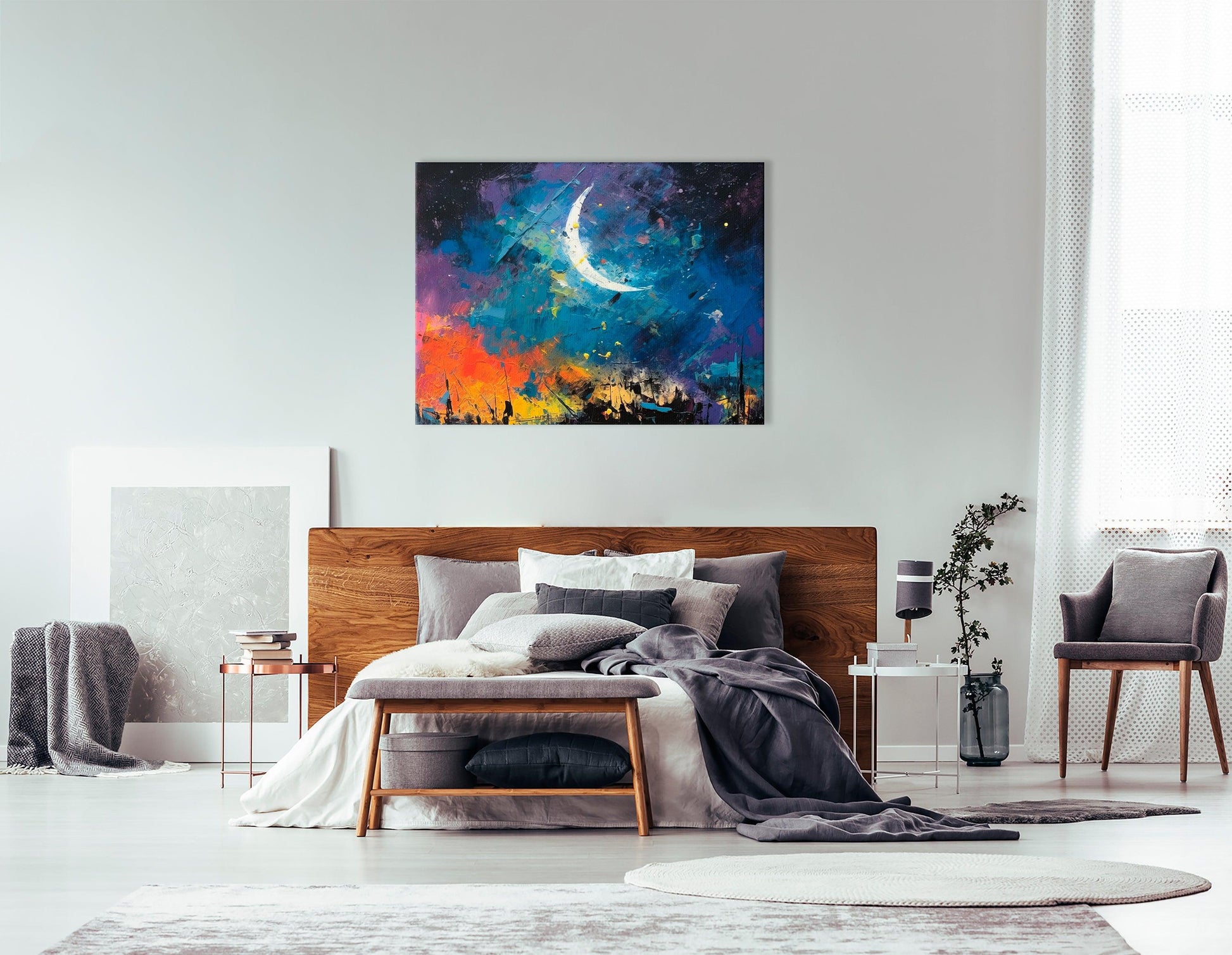 Crescent Moon over the City - Canvas Print - Artoholica Ready to Hang Canvas Print