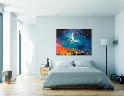 Crescent Moon over the City - Canvas Print - Artoholica Ready to Hang Canvas Print