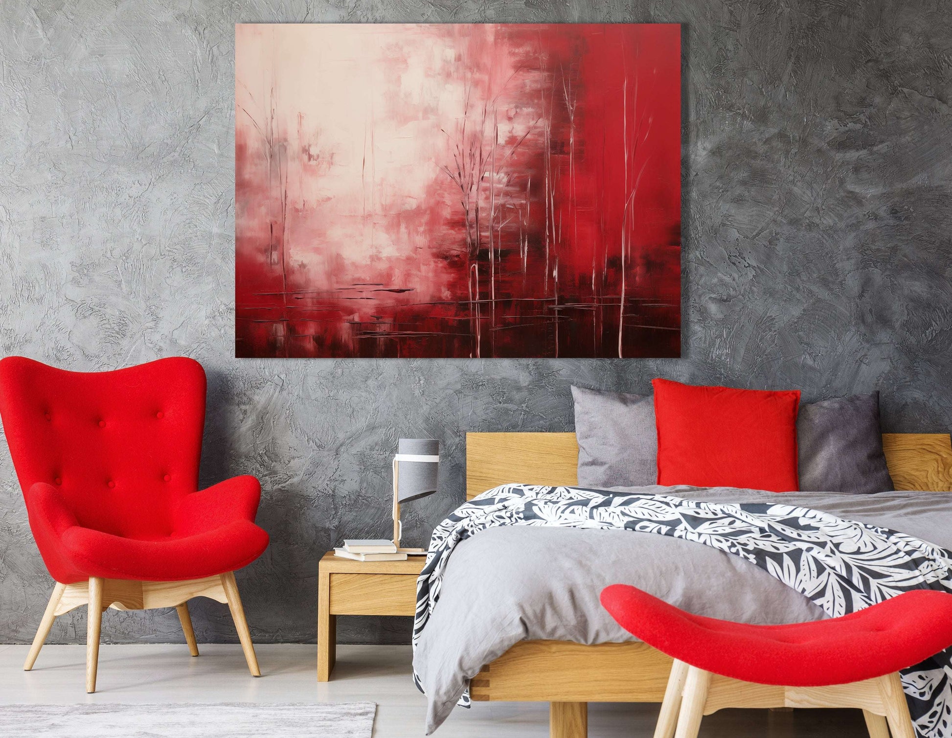 Crimson Landscape with Barren Trees - Canvas Print - Artoholica Ready to Hang Canvas Print