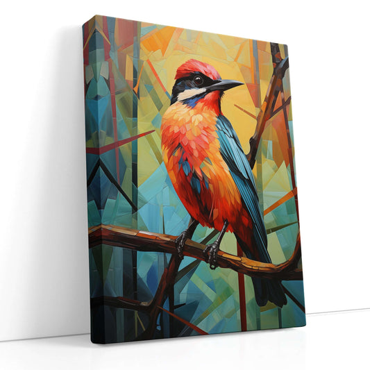Cubist Bird in Teal and Orange - Canvas Print - Artoholica Ready to Hang Canvas Print