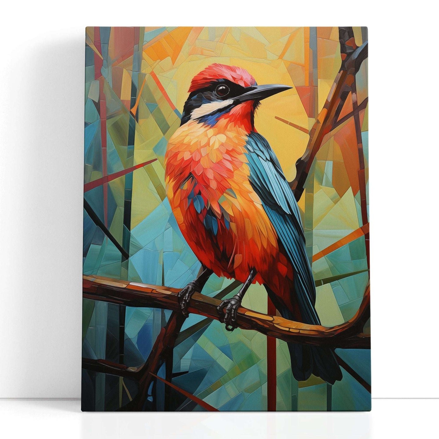 Cubist Bird in Teal and Orange - Canvas Print - Artoholica Ready to Hang Canvas Print