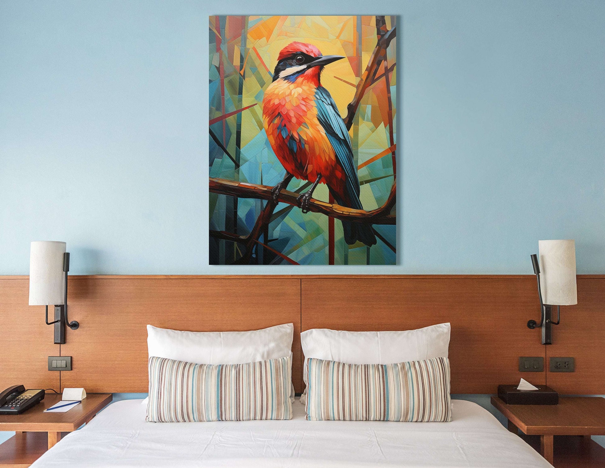 Cubist Bird in Teal and Orange - Canvas Print - Artoholica Ready to Hang Canvas Print