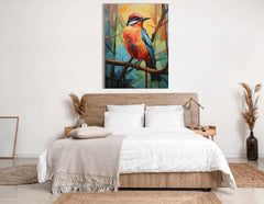 Cubist Bird in Teal and Orange - Canvas Print - Artoholica Ready to Hang Canvas Print