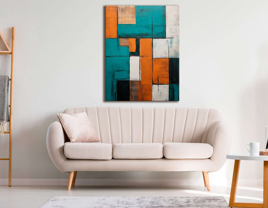 Cubist Composition in Turquoise, White, and Brown - Canvas Print - Artoholica Ready to Hang Canvas Print