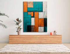 Cubist Composition in Turquoise, White, and Brown - Canvas Print - Artoholica Ready to Hang Canvas Print
