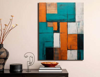 Cubist Composition in Turquoise, White, and Brown - Canvas Print - Artoholica Ready to Hang Canvas Print