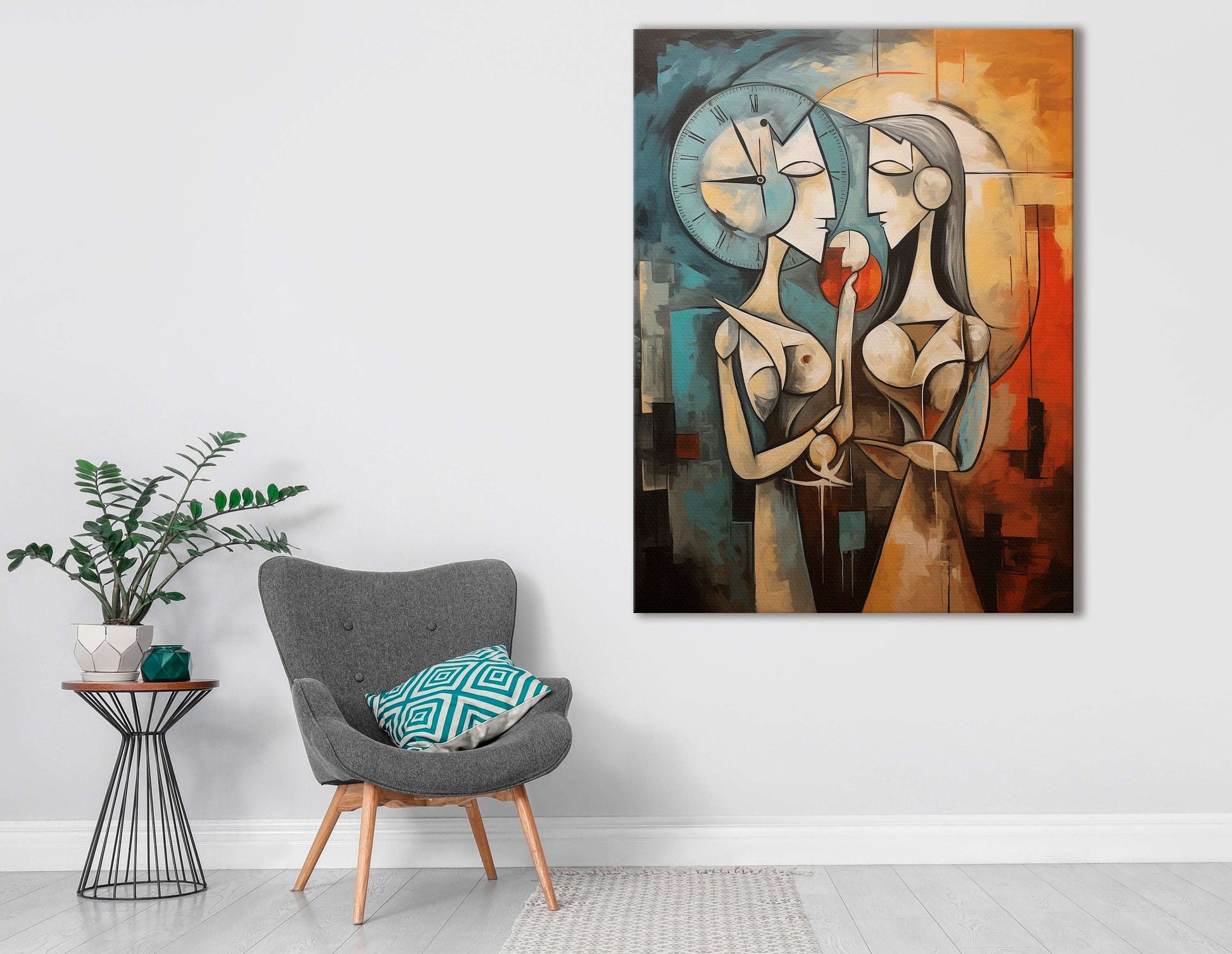 Cubistic Interpretation of Time and Romance - Canvas Print - Artoholica Ready to Hang Canvas Print