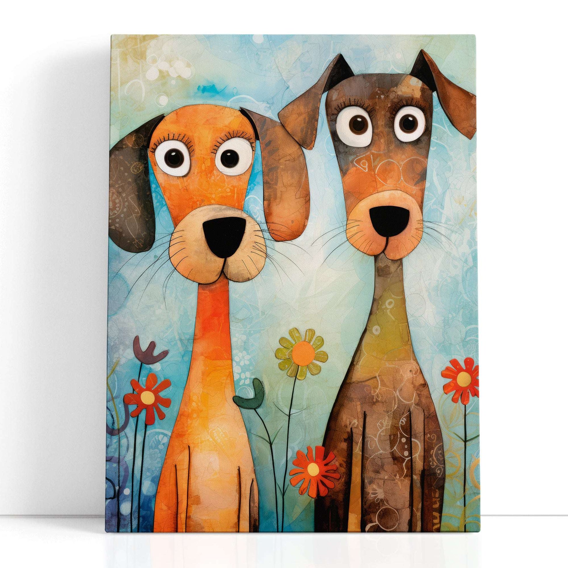 Curious Pups Amidst Blooms - Canvas Print - Artoholica Ready to Hang Canvas Print