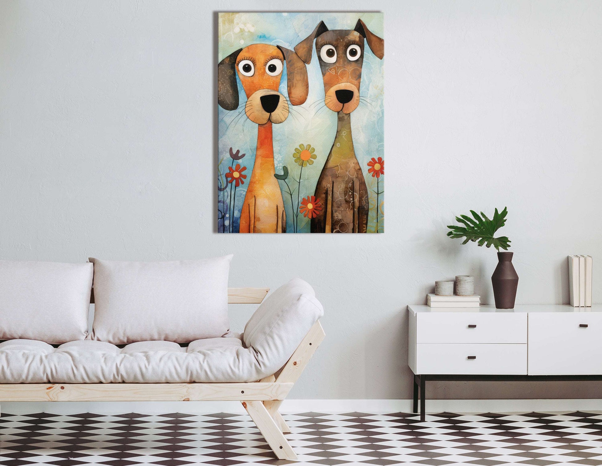 Curious Pups Amidst Blooms - Canvas Print - Artoholica Ready to Hang Canvas Print