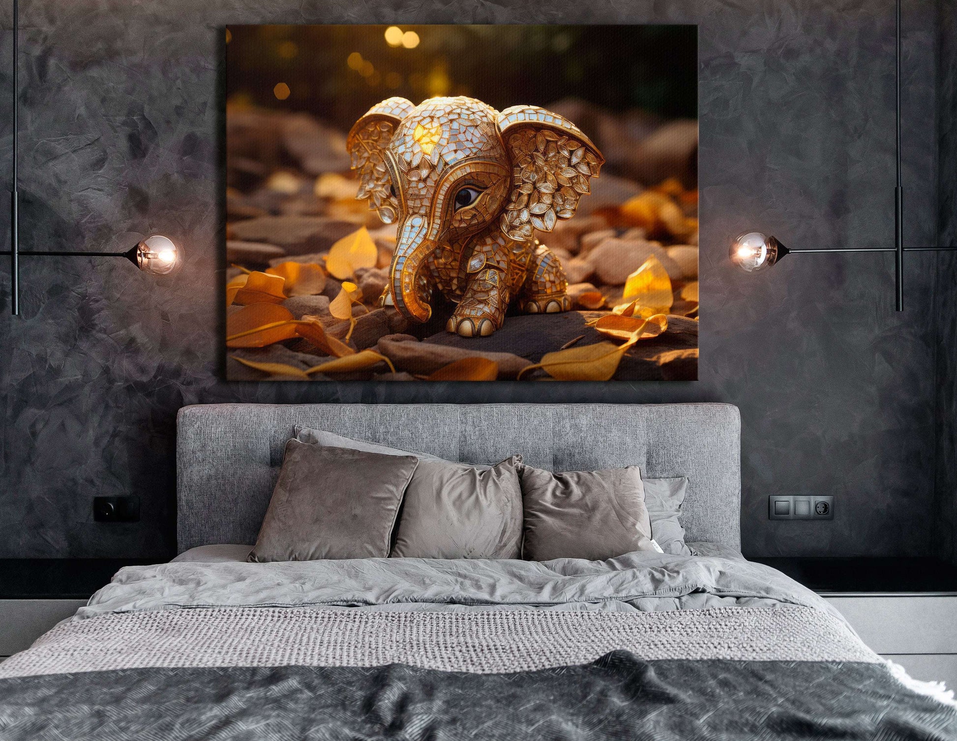 Cute Mosaic Elephant - Canvas Print - Artoholica Ready to Hang Canvas Print