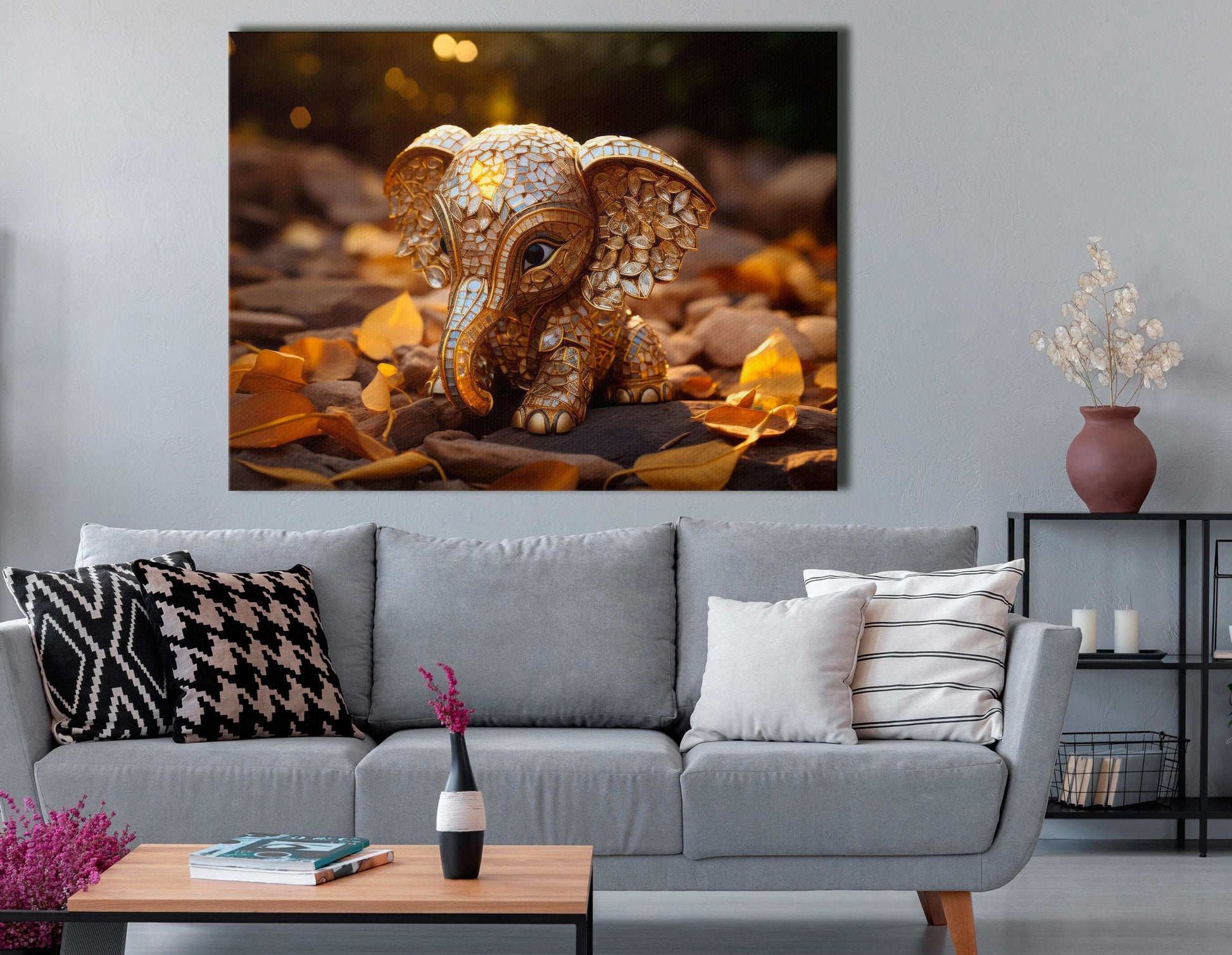 Cute Mosaic Elephant - Canvas Print - Artoholica Ready to Hang Canvas Print