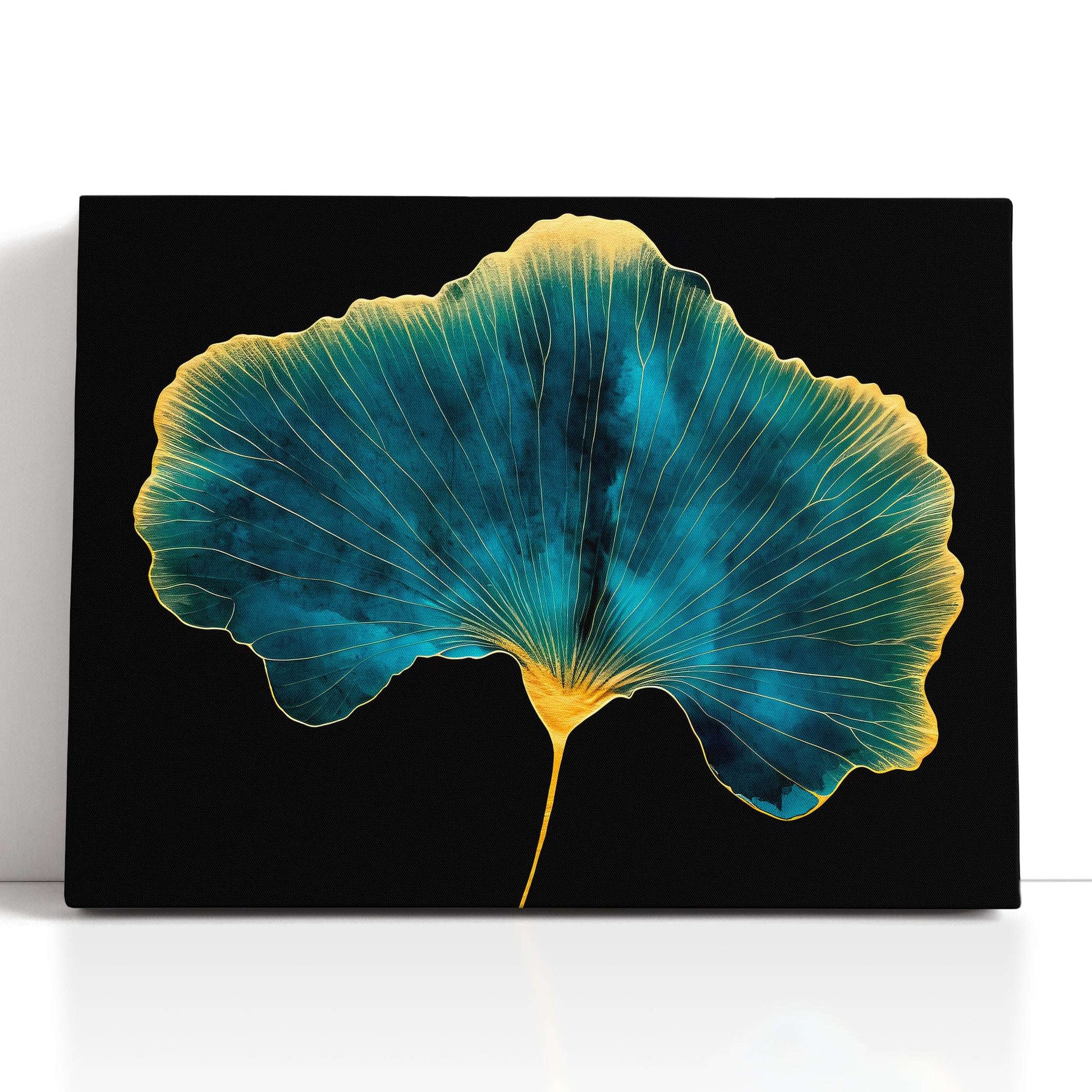 Cyan Ginkgo Leaf with Golden Edges - Canvas Print - Artoholica Ready to Hang Canvas Print