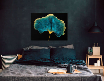 Cyan Ginkgo Leaf with Golden Edges - Canvas Print - Artoholica Ready to Hang Canvas Print