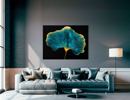 Cyan Ginkgo Leaf with Golden Edges - Canvas Print - Artoholica Ready to Hang Canvas Print