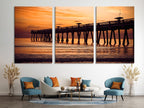Jacksonville Wall Art - Fishing Pier Canvas Print, Large Coastal Wall Art, Sunset Ocean Artwork, Modern Beach Art Print, Sunrise Wall Decor