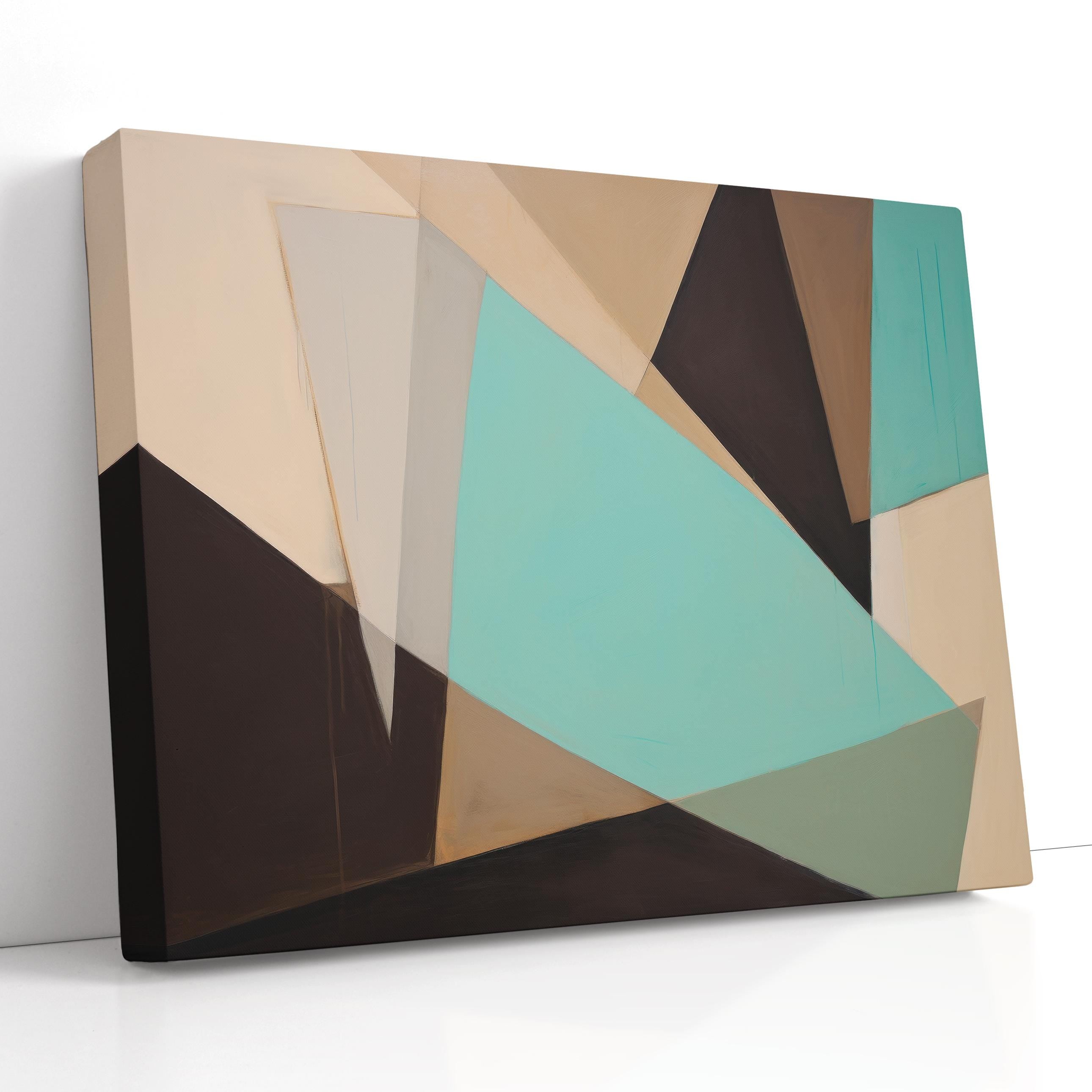 Geometric Canvas Wall Art, Abstract Triptych Painting, Minimalist Home Decor, Extra Large Canvas Print, Teal Beige Black Artwork, Gift Idea