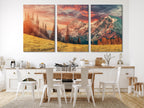 Mountain Sunrise Canvas Print – Majestic Landscape Wall Art, Golden Meadow and Snow-Capped Peaks, Nature-Inspired Decor for Living Room