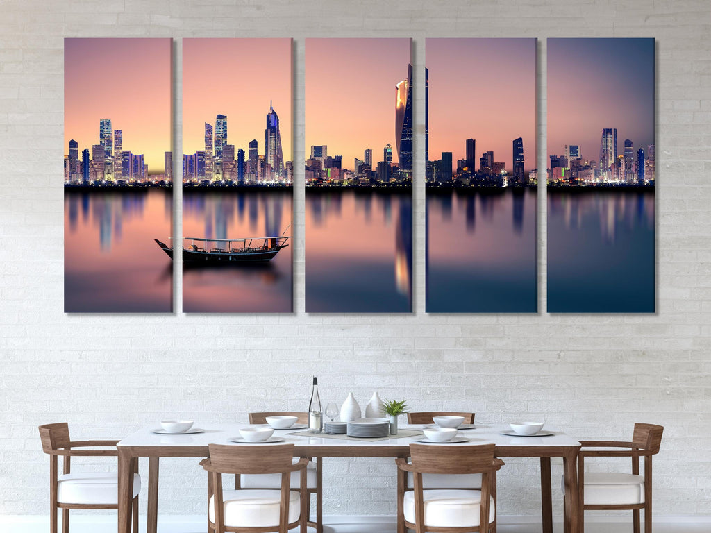 Kuwait Cityscape Wall Art - Kuwait City Skyline Canvas Print, Modern Cityscape Artwork, Kuwait Art Print, Kuwait Wall Decor, Kuwait Painting