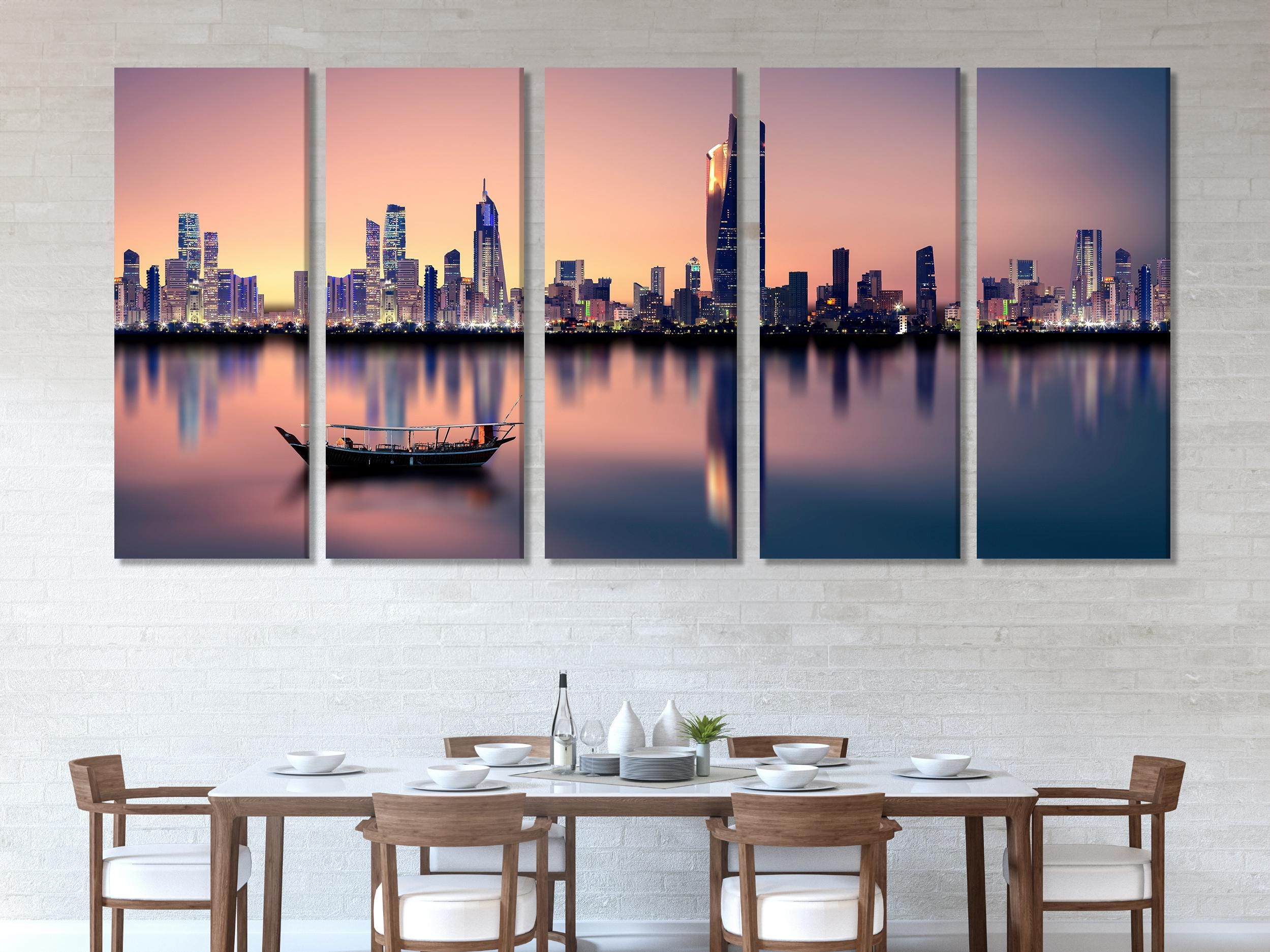 Kuwait Cityscape Wall Art - Kuwait City Skyline Canvas Print, Modern Cityscape Artwork, Kuwait Art Print, Kuwait Wall Decor, Kuwait Painting