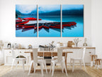 Canoe Canvas Art - Lake Louise Wall Art, Red Canoes Lake Print, Canoe Wall Art, Canadian Landscape Decor, Lake Louise Nature Photography Art