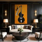 Double Bass Print - Gift for Musician, Jazz Music Wall Art, Mid Century Art, Music Room Decor, Retro Bassist Poster, Orange & Black Wall Art