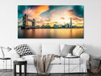 London Skyline Canvas Print, Tower Bridge and The Shard Wall Art, Large London Cityscape, Sunset over Thames River, Iconic British Art Print