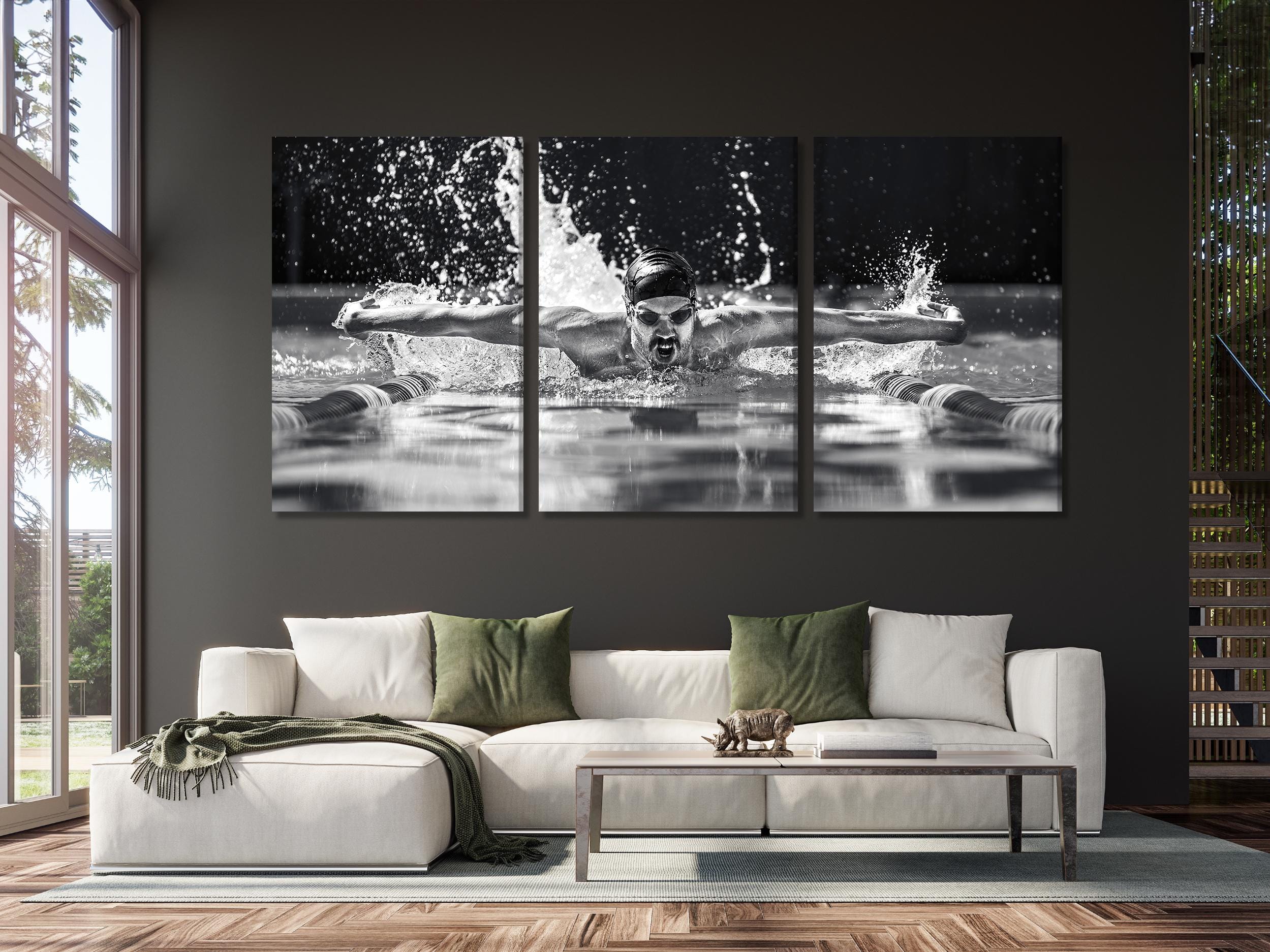 Black and White Swimmer Wall Art, B&W Swimming Canvas Print, Athlete Butterfly Stroke Print, Extra Large Sports Artwork, Sport Themed Print