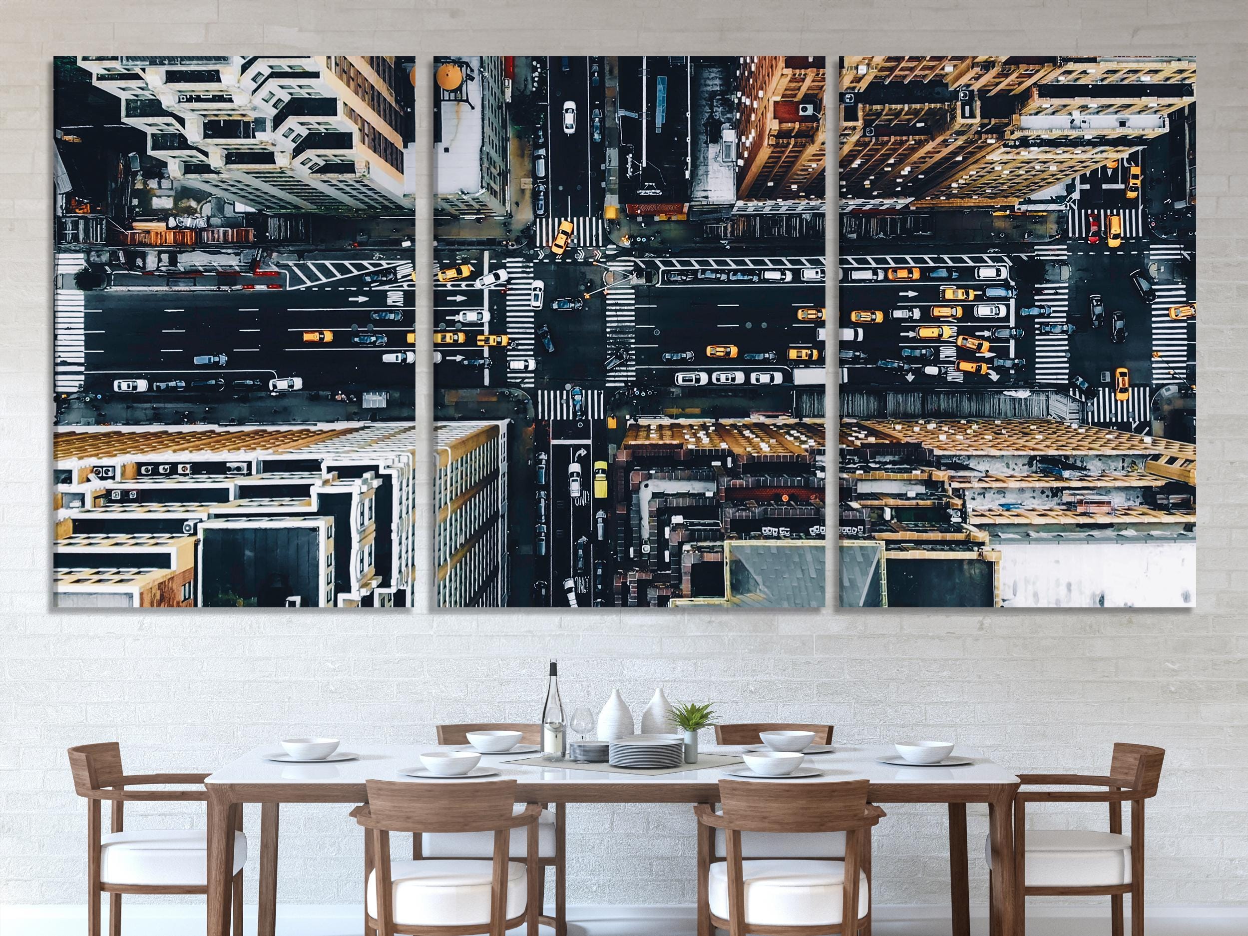 뉴욕 시 거리의 공중 뷰 벽 예술 - 현대적인 가정이나 사무실 장식을 위한 생동감 넘치는 도시 풍경 캔버스 프린트