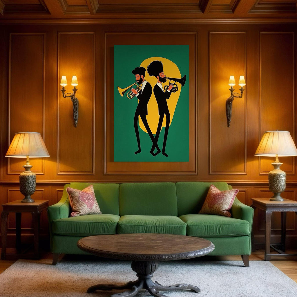 Two Trumpets Wall Art - Jazz Music Print, Colorful Music Poster, Modern Fine Art, Jazz Wall Décor, Pop Poster, Mid Century Music Wall Art