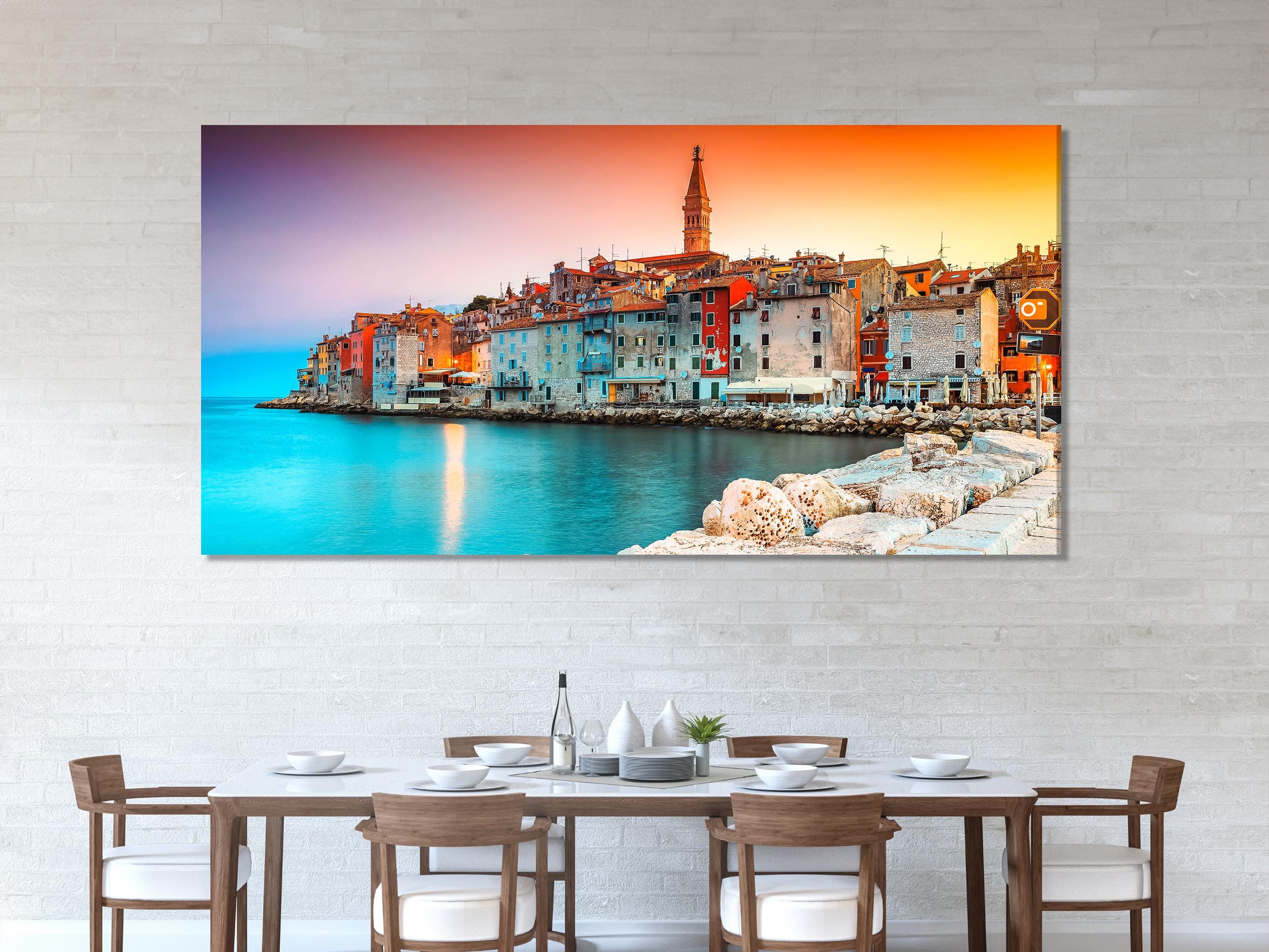 Rovinj Croatia Wall Art, Sunset Canvas Print, Romantic Coastal Decor, European Old Town Canvas, Framed Istrian Peninsula Art