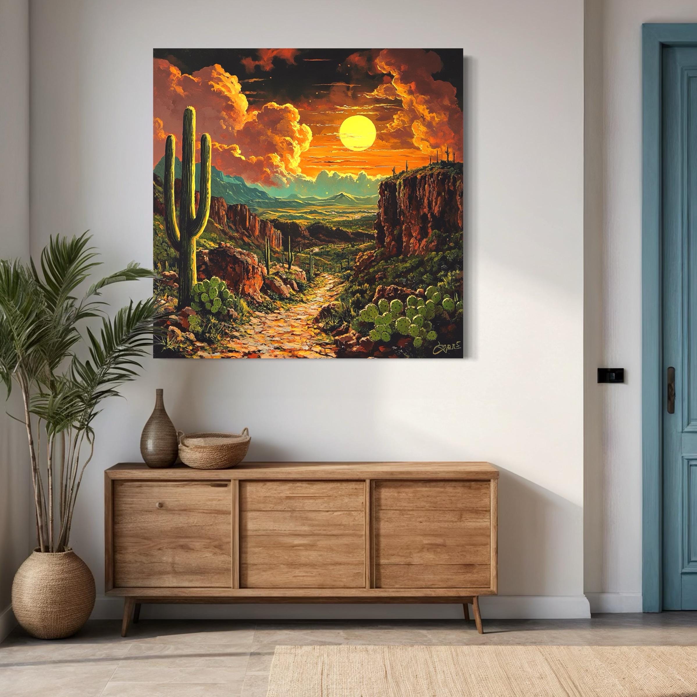 Southwestern Landscape Art - Arizona Desert Sunset Print, Western Cowboy Wall Art, Texas Art, Mexico Art, Arizona Art, Ranch Themed Decor