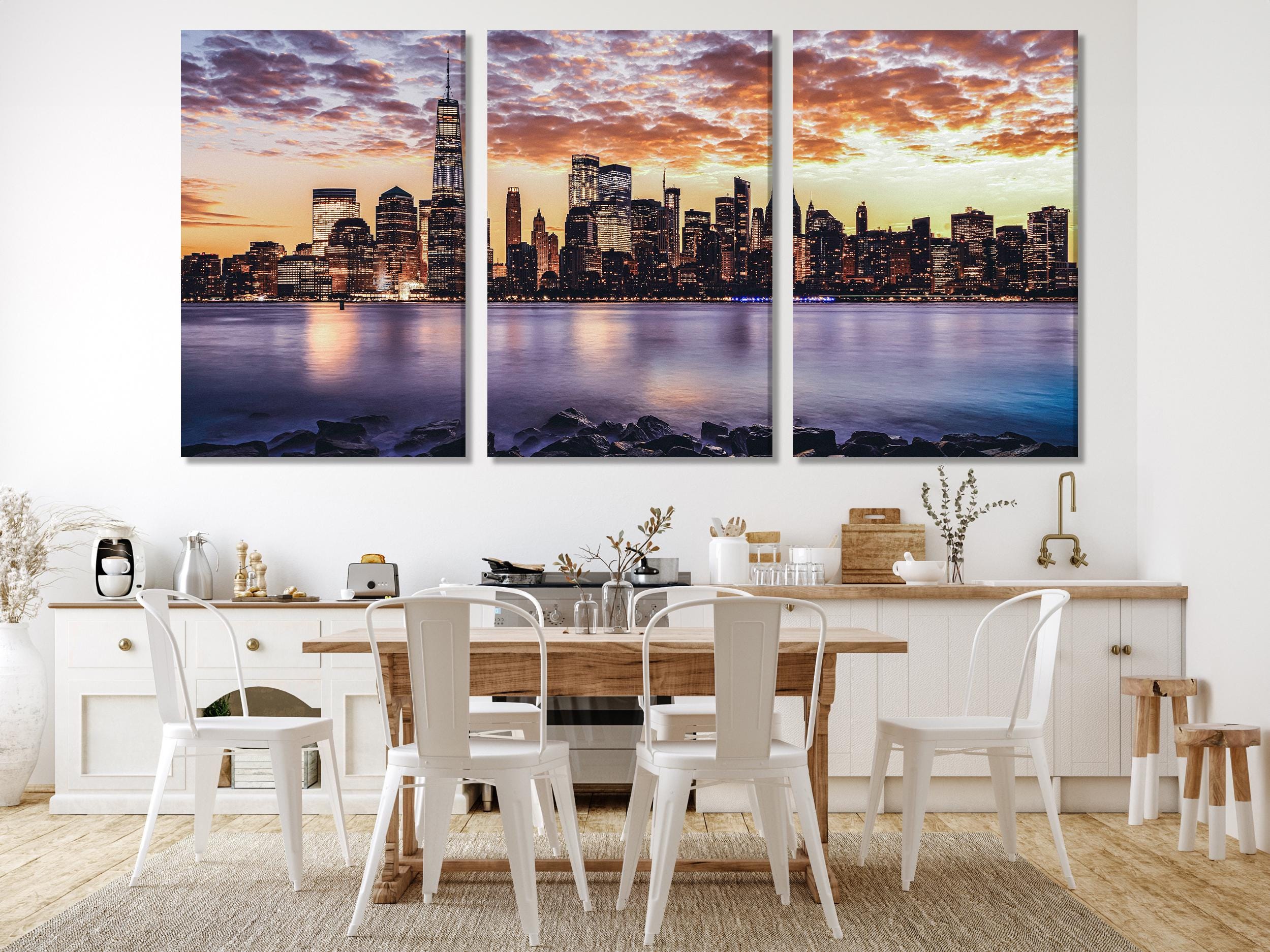 New York City Skyline Canvas Print – Majestic Sunset Over Manhattan, Large Urban Wall Art for Modern Home or Office Decor